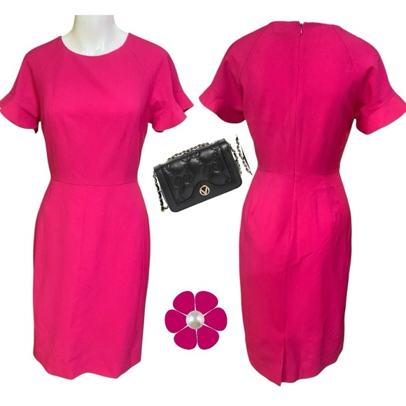 JCrew Ruffle-Sleeve Sheath Dress Italian Stretch Wool Pink G3959 Year Round Wear - Picture 2 of 10